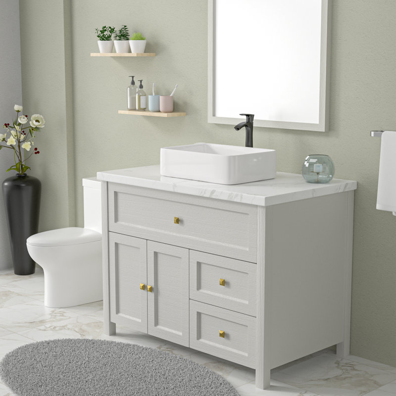 Mocoloo 19" L x 15''W Ceramic Bathroom Sink Rectangular Vessel Sink with Faucet, Matte Black