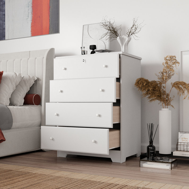 Raiqa 4 Drawer  Solid  Wood Chest,  Dresser, White