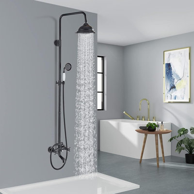 Oil Rubbed Bronze Shower Faucet 8" Rainfall Shower Head Combo Set with Tub Spout