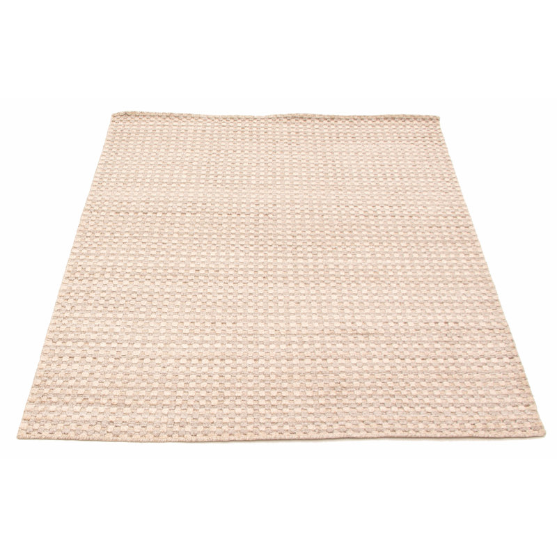 Tapis rayé beige en laine tissé à la main Sealcove