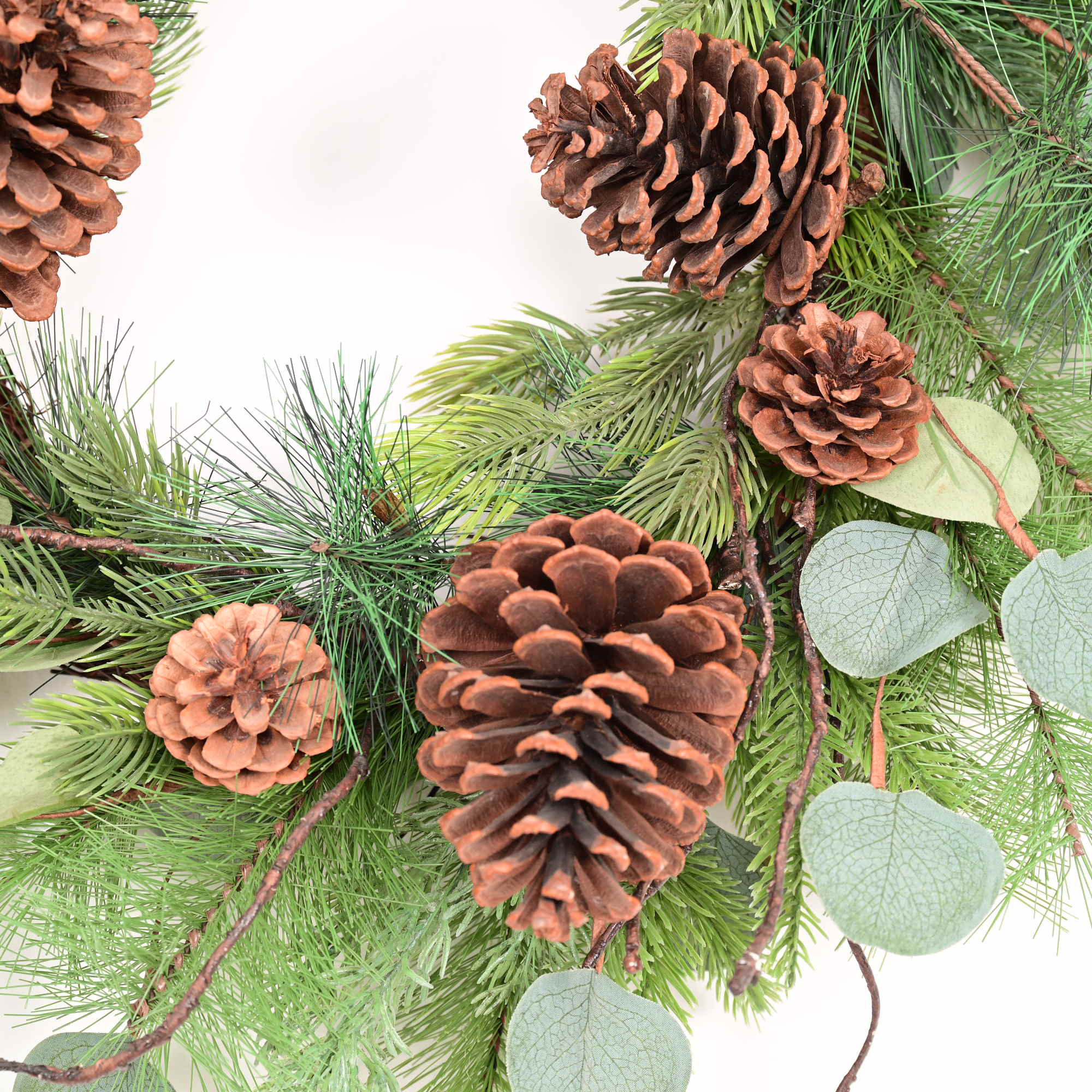 24" Artificial Farmhouse Blossoms Cluster Greenery Leaves Cedar Winter Christmas Wreath For Front Door