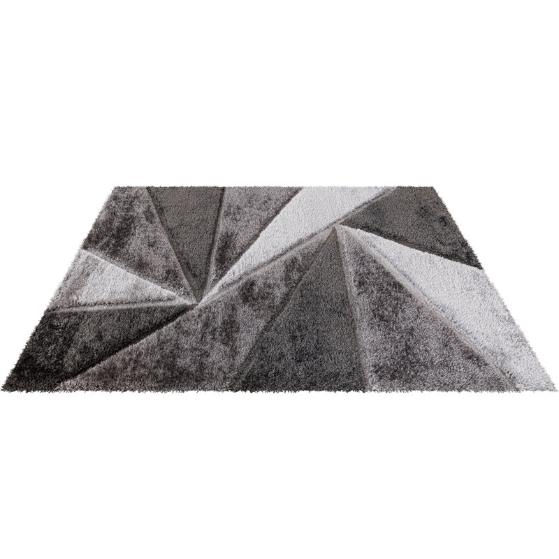 Shaggy Geometric Rug – 100% Polyester Soft Pile Carpet, Colourfast, Water & Soil Repellent, Anti-Static Modern Living Room Rug