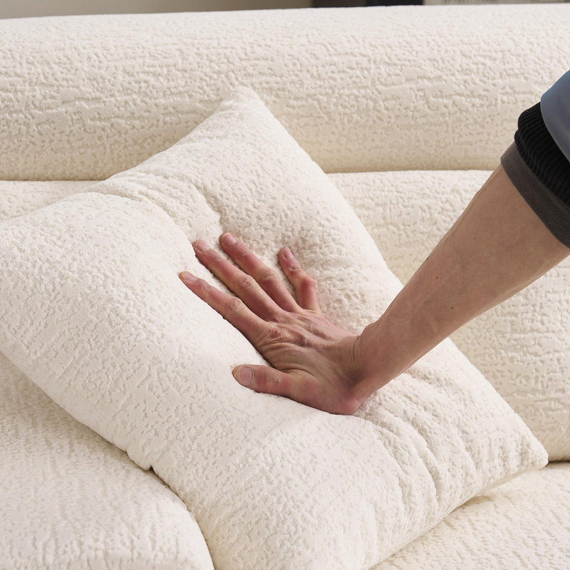 Canapé modulaire convertible en méridienne convertible, éponge à compression complète en forme de L, conception inspirée de Chesterfield, canapé en chenille sans assemblage, salle de séjour haute densité 30D. 104,7 po / blanc