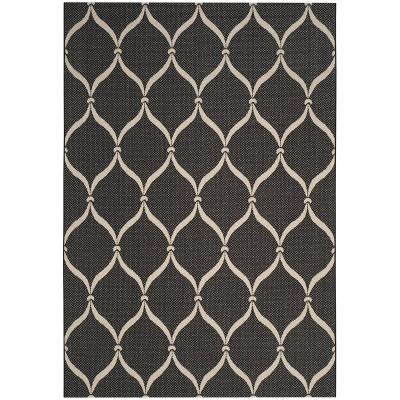 Tapis intérieur / extérieur noir / beige Abeeda Palmetto, Rectangle 6 pi 7 po x 9 pi 6 po