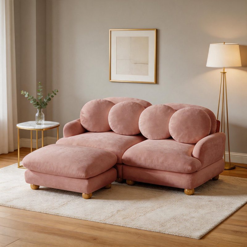 Causeuse en chenille 2 places avec repose-pieds, Rose