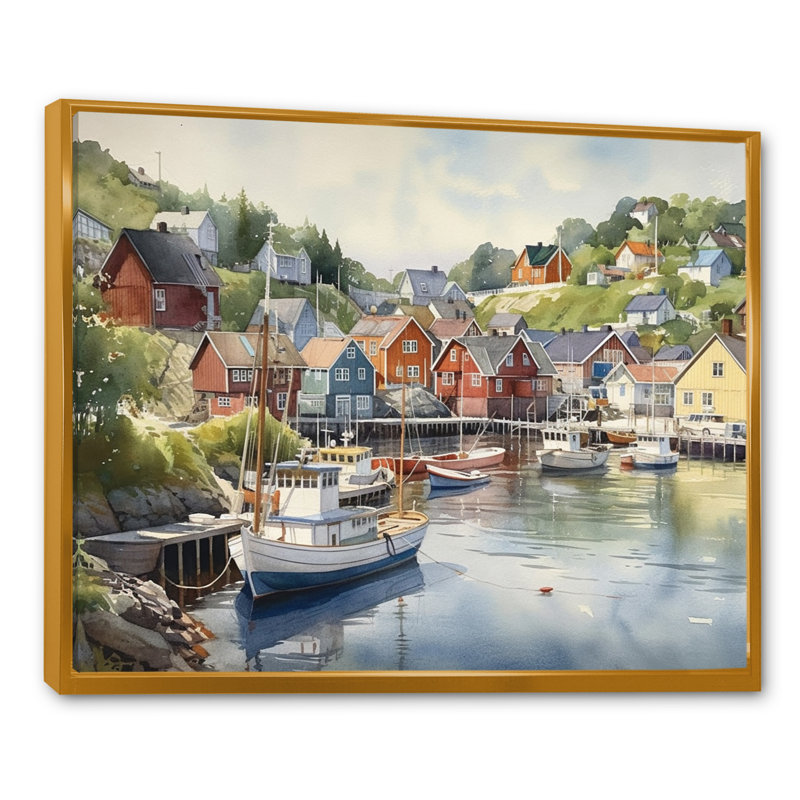 Petite ville portuaire de la Norvège III - Impression sur toile encadrée, H 12 po x l 20 po x P 1 po