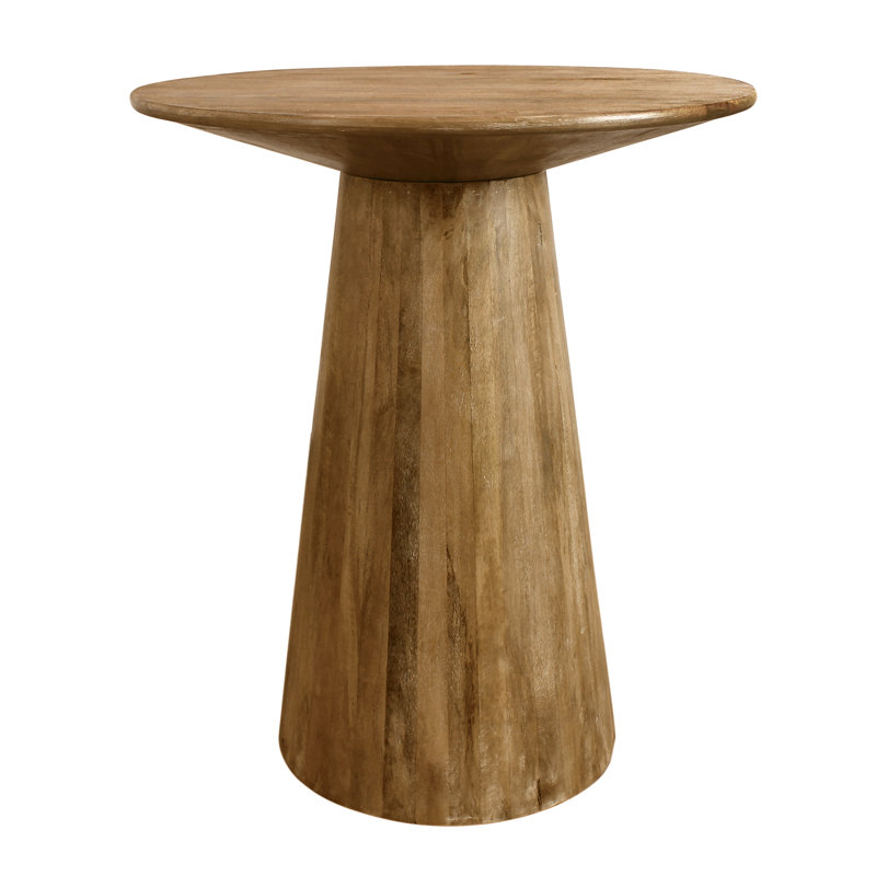 Table de comptoir ronde Jaden en bois massif de style Mid-Century vieilli