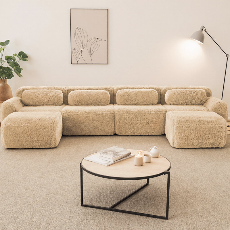 Canapé en forme de U sans os avec éponge à haute densité 32D, fond antidérapant et aucun assemblage requis, canapé modulaire en peluche à 4 places avec combinaison libre et conception ergonomique