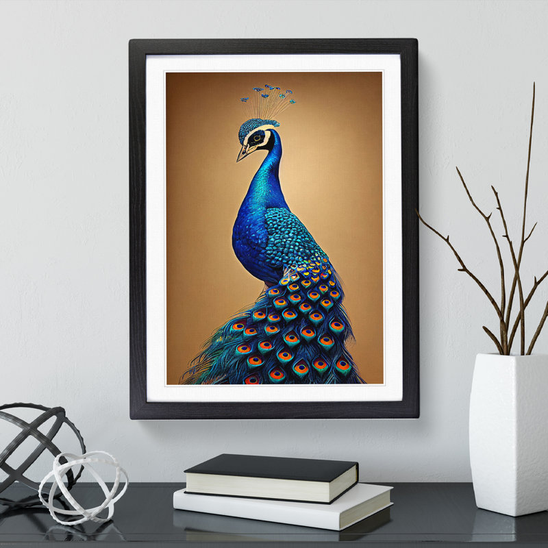 Entrancing Peacock - Single Picture Frame Print, Black, 64cm H x 46cm W x 2cm D