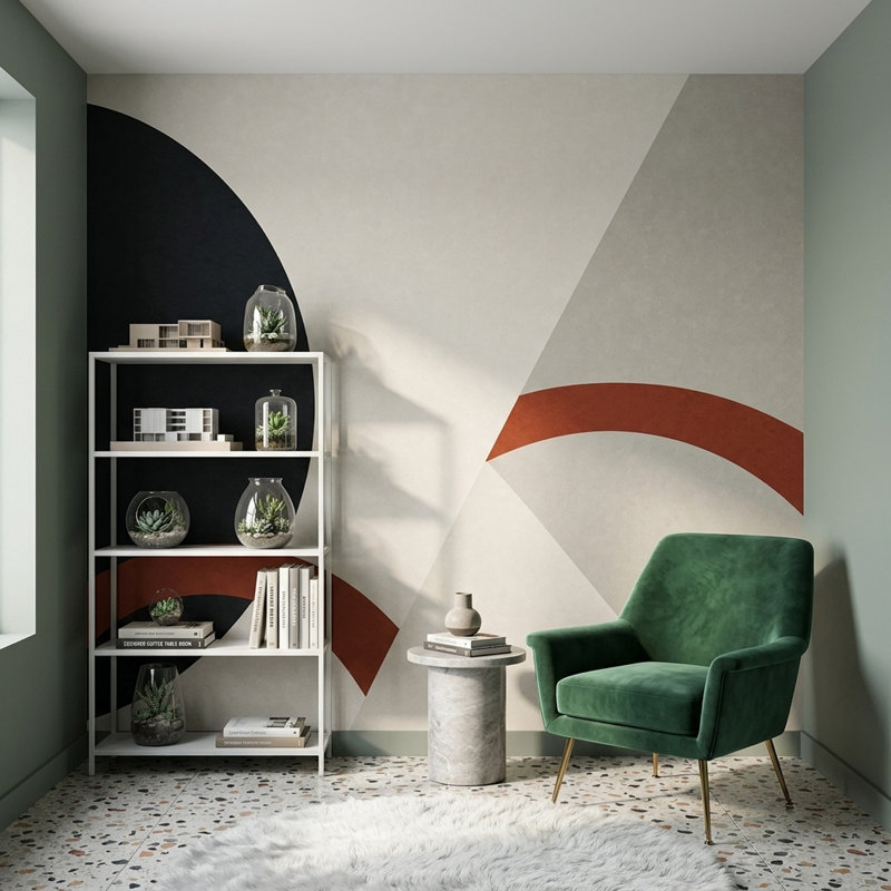 Papier peint amovible Mid Mid Century, 100 po x 96 po, Non tissé