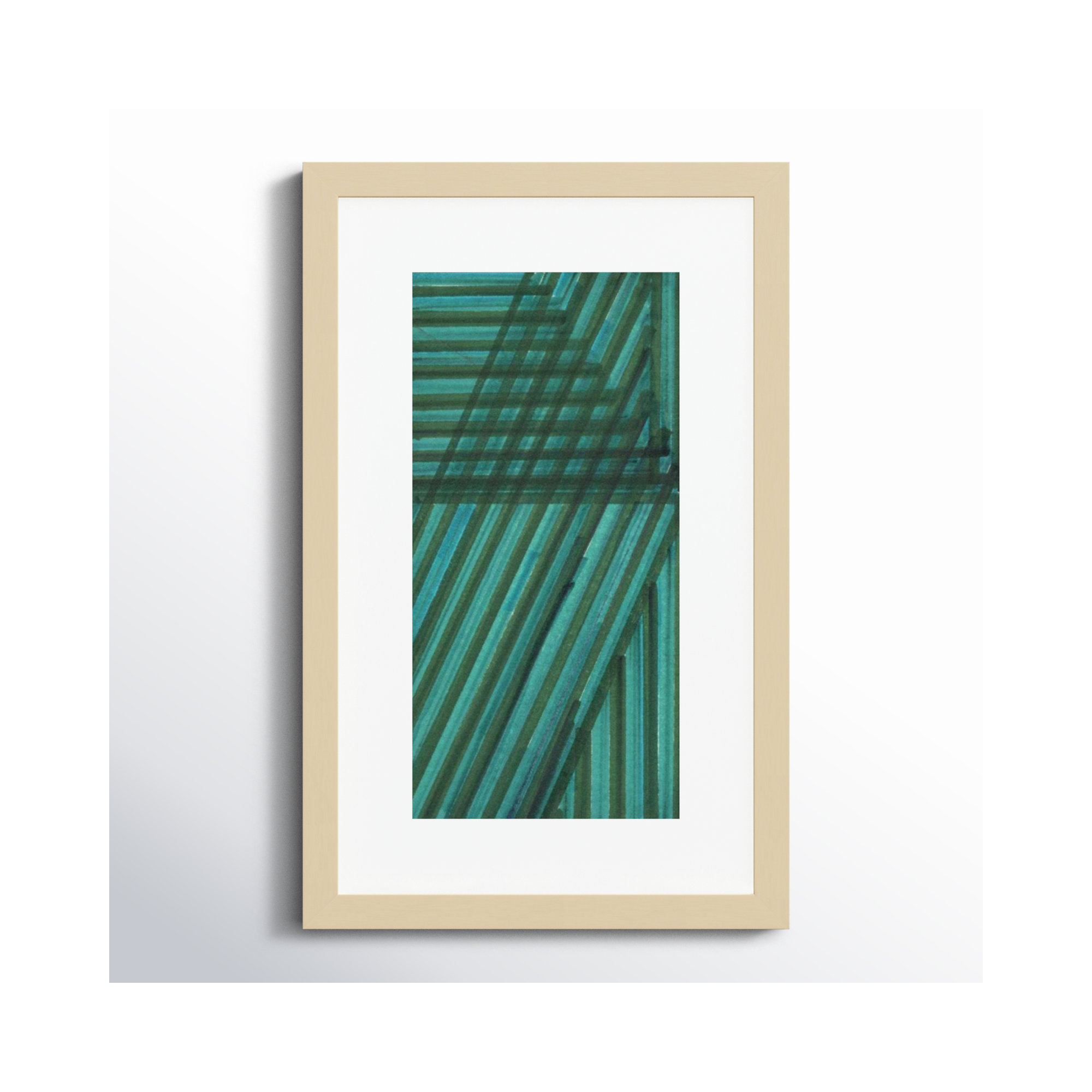Line Study Blue by Charles Mcmullen, 19.12" H x 12.12" W x 0.88" D, Brown Framed Paper
