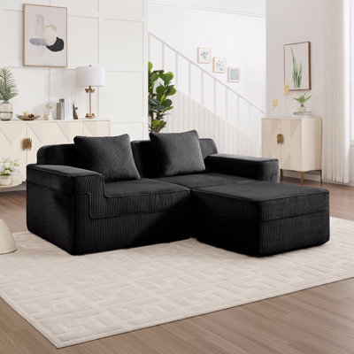 Modular 2 Seat Sectional Boneless Sofa, Cloud Sectional Couch With Deep Seat, Modern Modular 2-Seat Sofa Couch With Throw Pillows And Movable Ottoman, Corduroy Fabric
