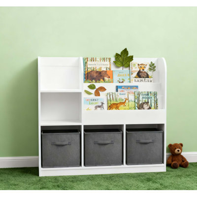 Kids Multifunctional Bookcase with 3 Collapsible Fabric Drawers, Perfect for Organizing Books and Toys in Bedrooms and Playrooms. by Ebern Designs