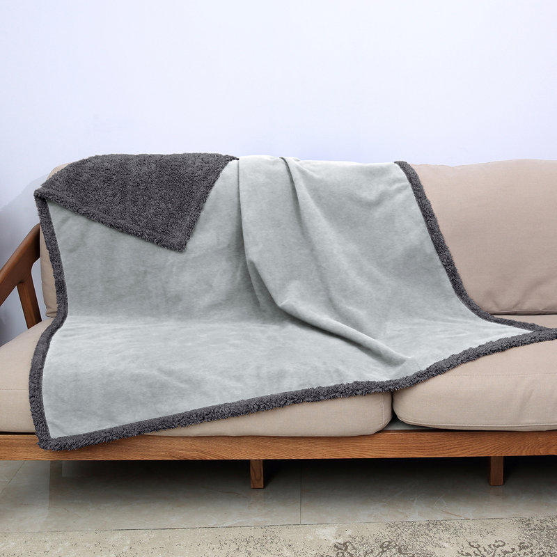 Light Gray and Dark Gray Reversible Fleece Sherpa Throw Blanket for Pets and Babies