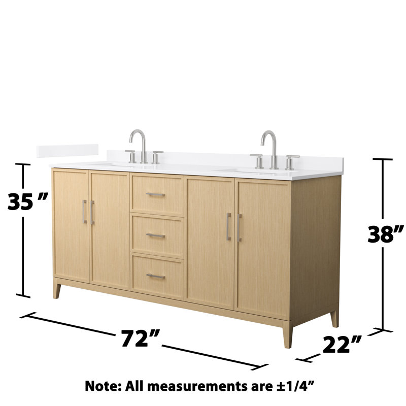 Elan 72'' Double Bathroom Vanity with Quartz Top, 8" Center, Brushed Nickel, Tan