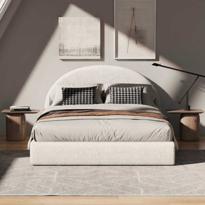 Boucle Bed Frame With Headboard, Double (4'6), White