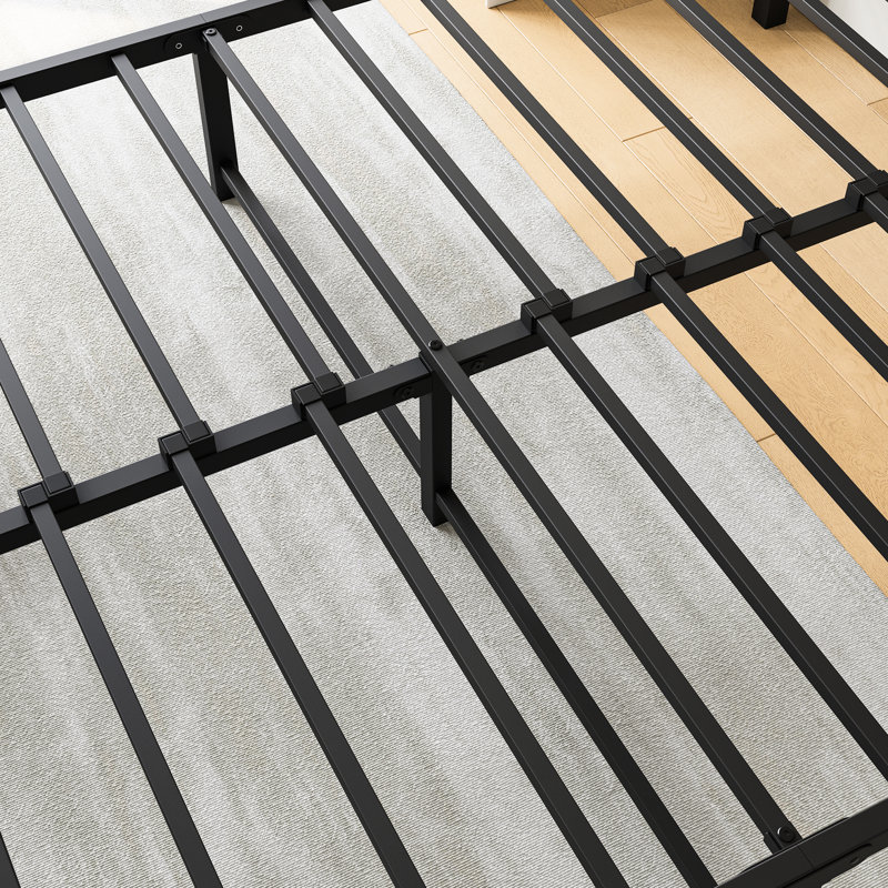 Lit plateforme double en métal avec tête de lit - Structure, sans sommier tapissier, structure pratique et solide pouvant supporter des poids plus lourds, fonction d'optimisation de l'espace