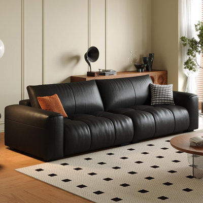 Canapé modulaire noir en cuir véritable
