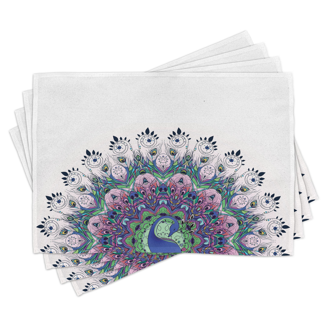 Platzdeckchen 4er Set, Exotischer Wildpfau, Violett Blau Grün Rosa