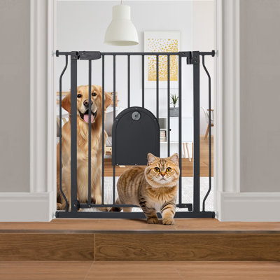 Barrière pour bébé de 29,5 à 34,2 po avec porte pour chat réglable, barrière pour chat en métal pour les escaliers, barrière pour chien à fermeture automatique avec porte pour animal domestique, installation facile à monter sous pression