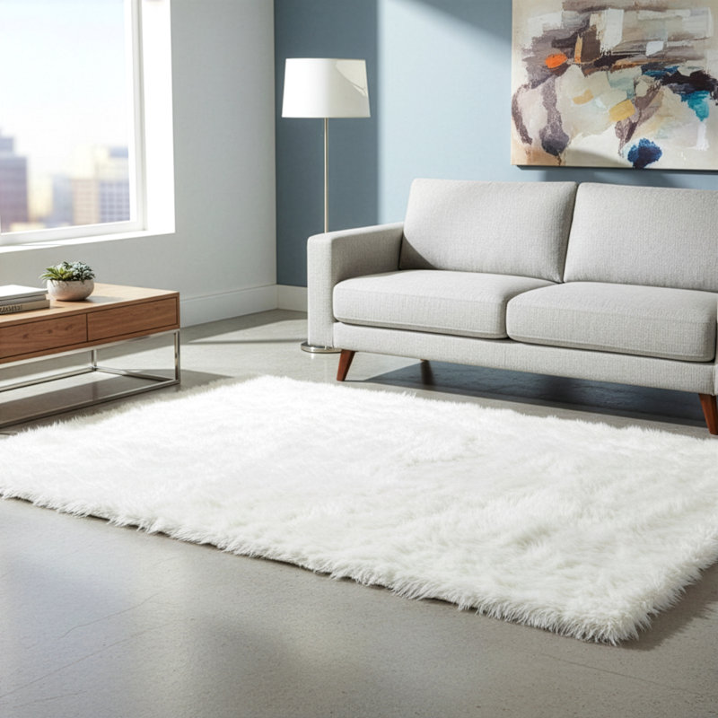 Tapis en similifourrure blanc véritable Mikaeel, 3 pi x 5 pi