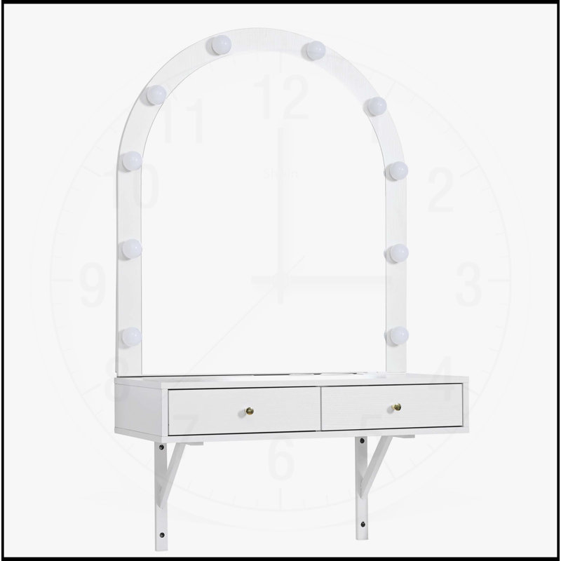 Versatile Floating Makeup Desk with Advanced Features and Ample Storage, Black/White