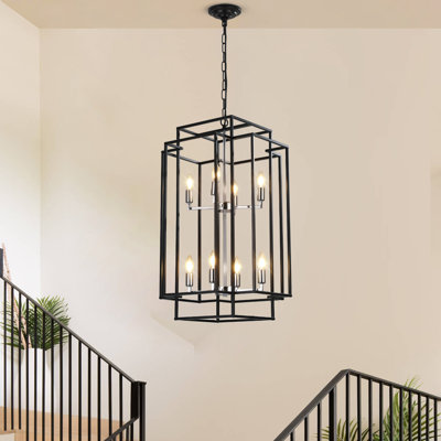 8-Light Square / Rectangle Chandelier Modern Black Geometric Chandelie Light Fixture for Dining Room, Kitchen Island, or Entryway
