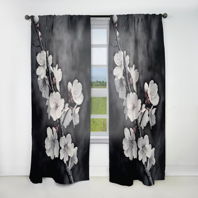 Sautelle Cherry Blossoms White On 20 Shades Of Grey I - Traditional Velvet Curtain - Room Darkening - 1 panel