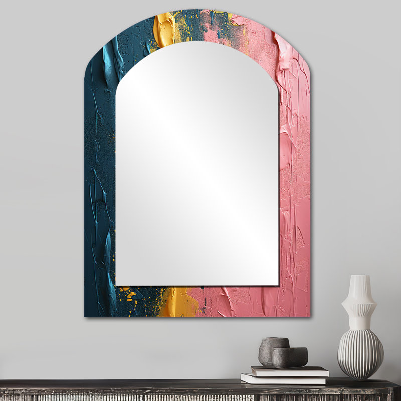 Rejoicing In Love Pink And Gold Abstract III - Abstract Painting Asymmetrical Decorative Mirror, Gold Arch Wall Mirror, Printed Metal Art