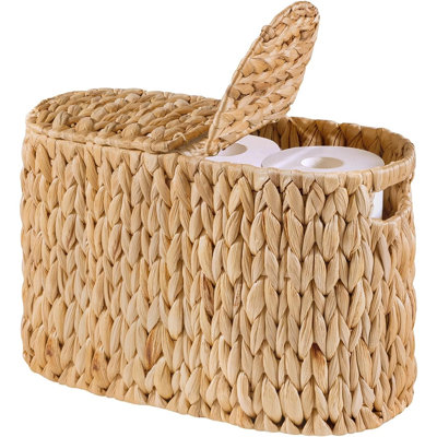 Panier de papier hygiénique avec couvercle, support de rangement en osier jacinthe d'eau