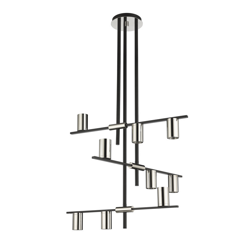 Jamari 9 - Light Dimmable Tiered Chandelier, Mate Black/Polished Nickel, Polished Nickel