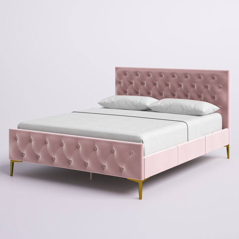 Lit plateforme tapissier Will Queen, Rosé