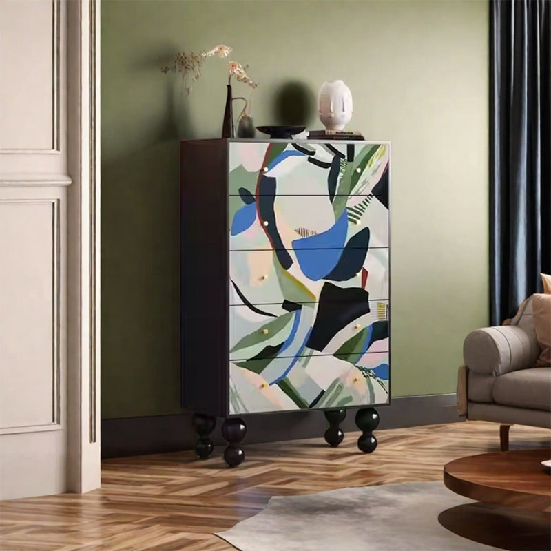 Armoire de rangement élégante en noyer avec 5 tiroirs