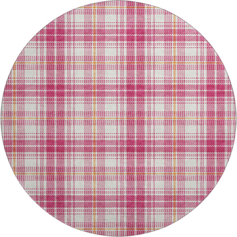 Premium Machine Washable Natoma AMF993 Plaid Rug, Round 8'