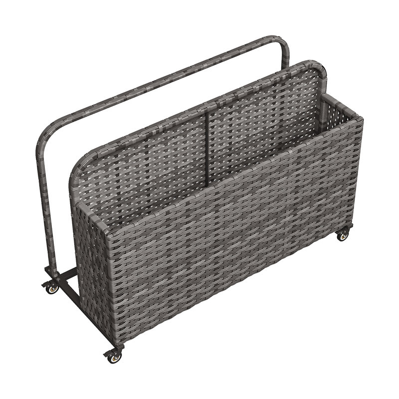 Poolside Deck Box, Poolside Storage Organizer With Pe Rattan Wicker Basket, For Floats & Accessories, Galvanized Frame With Locking Wheels