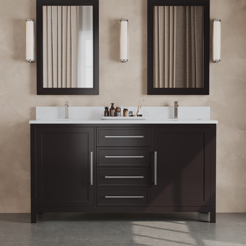 Weddel 63'' Free-standing Double Bathroom Vanity with Quartz Vanity Top, Espresso