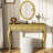 Stylish Gold Oval Mirror Vanity Desk With 3 Storage Drawers,  For Jewelry Storage, Construction Drawers And Makeup, Luxury Console Living Room, Wood Legs-1247330129