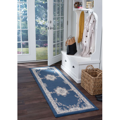 Riter Dark Blue / Navy / Cream Aubusson Oriental Rug