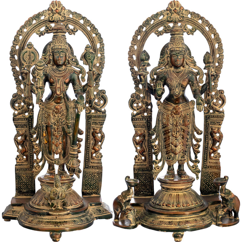 Figurine Vishnu-Lakshmi avec Prabhavali, Brun / or