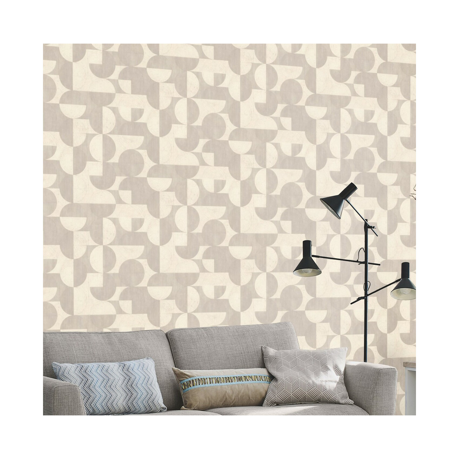 Mid-Century Geometric Wallpaper, Gray