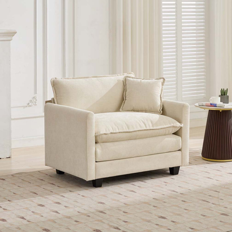 Fauteuil rembourré en tissu, Chenille beige