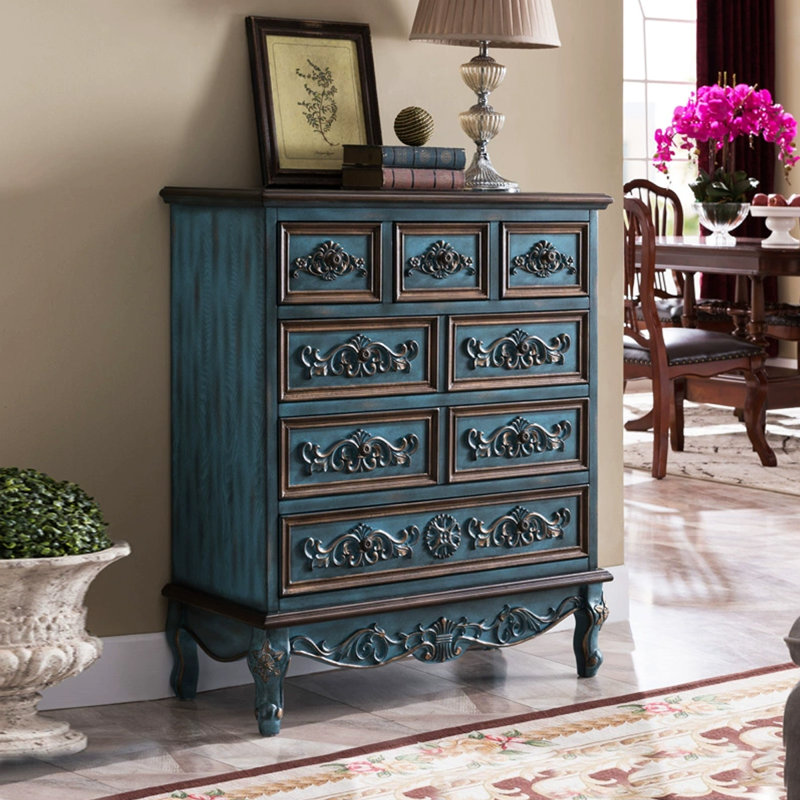 Armoire d'appoint en bois massif et manufacturé, Bleu