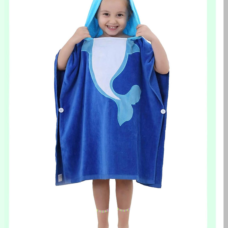Whale Splash Kids Hooded Poncho Towel - Cartoon Animal Cotton Beach Towel for Toddlers (1-5 Years)