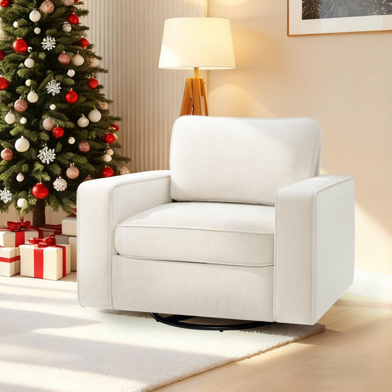 36.2" Wide Upholstered Swivel Accent Armchair, White