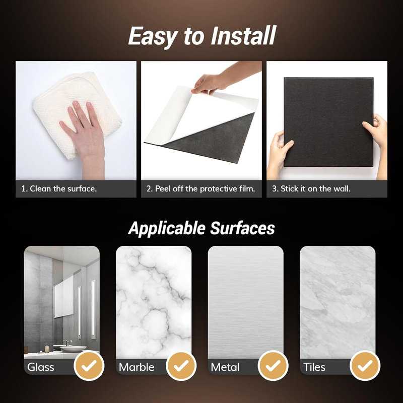 6 Pack Sound Proofing Wall Panels Black Self Adhesive 30x 30cm