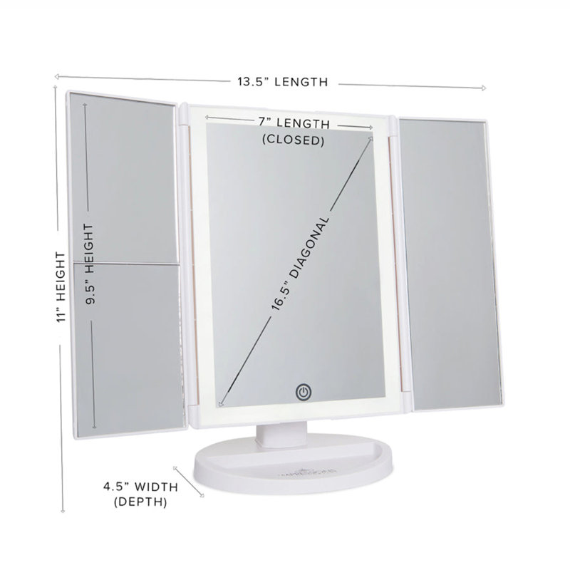 Deylani Touch Trifold 2.0 LED Makeup Mirror with Magnification Iron Framed Lighted Makeup Mirror, White