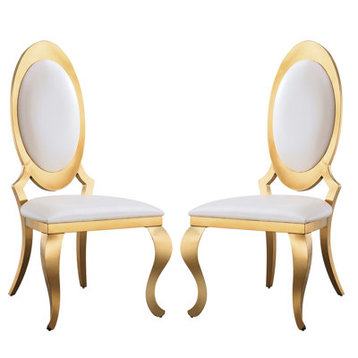 PU Leather Dining Chairs Set of 2, Armless Accent Chairs with Unique Highback, Luxury Dining Room Chair with X-Shaped Stainless Steel Legs, Mid-Century Modern Dining Side Chair