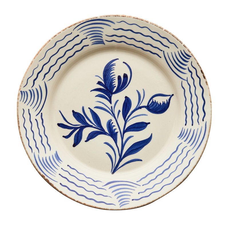 Ensemble de 2 assiettes bleues et blanches Casa Nuno, 2 fleurs / vagues