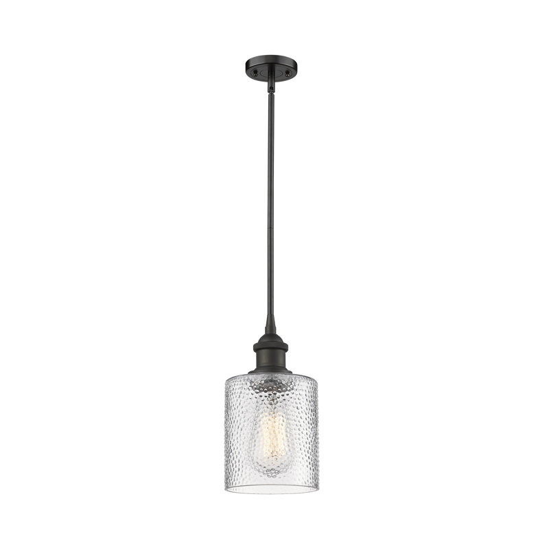 Luminaire suspendu cylindrique 1 lumière Leilani, Bronze huilé, Transparent, Ampoule DEL 6 watts Vinage