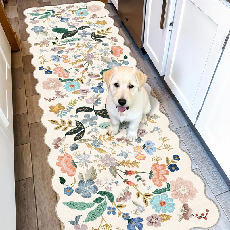 Tapis de cuisine floral festonné, 2 pi x 8 pi